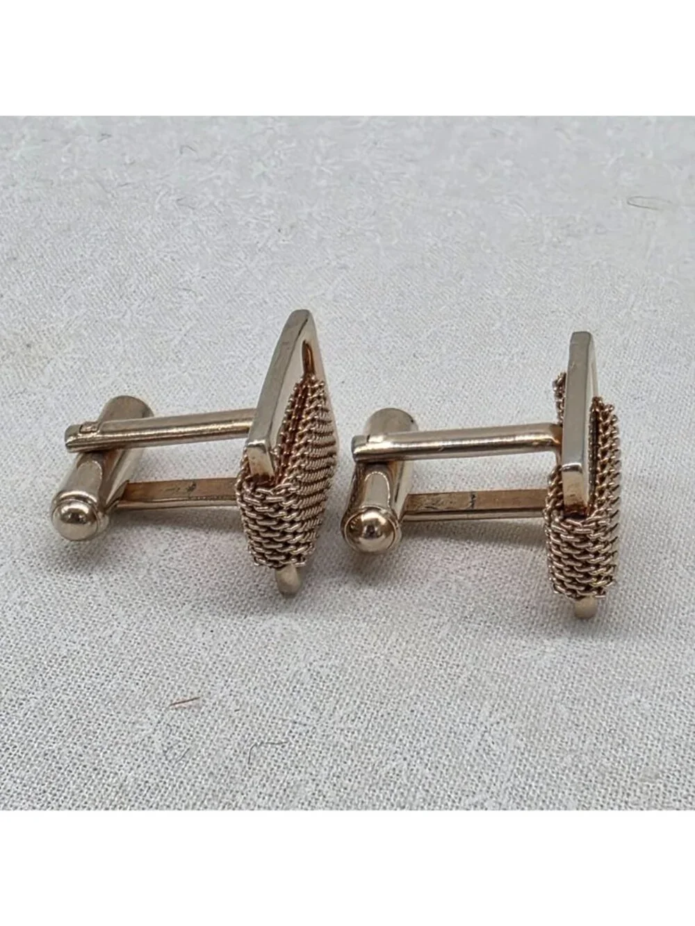 Gold-Tone Mesh Cufflinks Rectangular Shape For Men 7/8